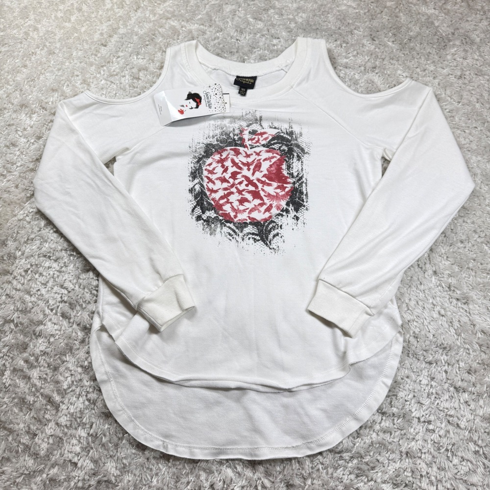 NWT Disney Top Women's XS Snow White Cold Shoulder Top Graphic Cartoon Dwarfs